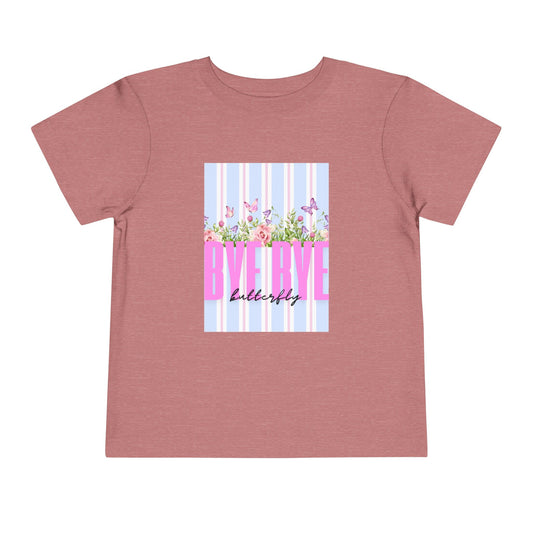 Toddler Tee — "Bye Bye" Floral Stripes Kids Shirt