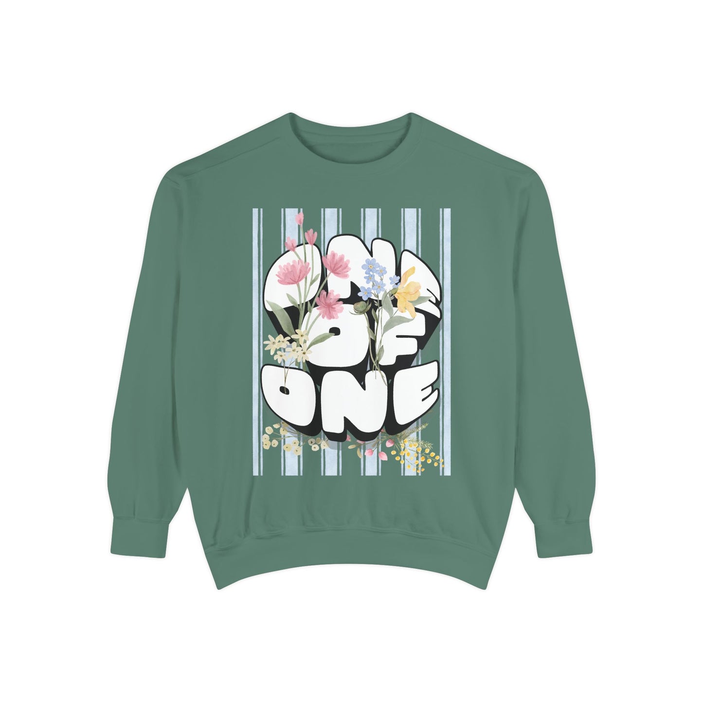 Love One Floral Sweatshirt — Retro Stripe Heart Graphic Crewneck