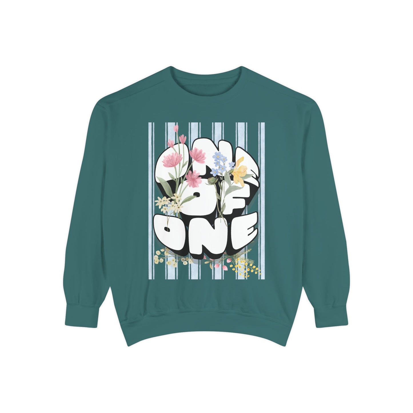 Love One Floral Sweatshirt — Retro Stripe Heart Graphic Crewneck