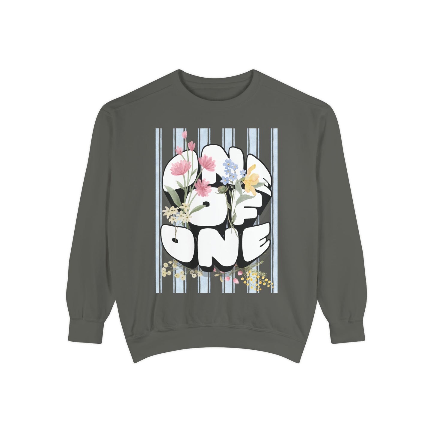 Love One Floral Sweatshirt — Retro Stripe Heart Graphic Crewneck