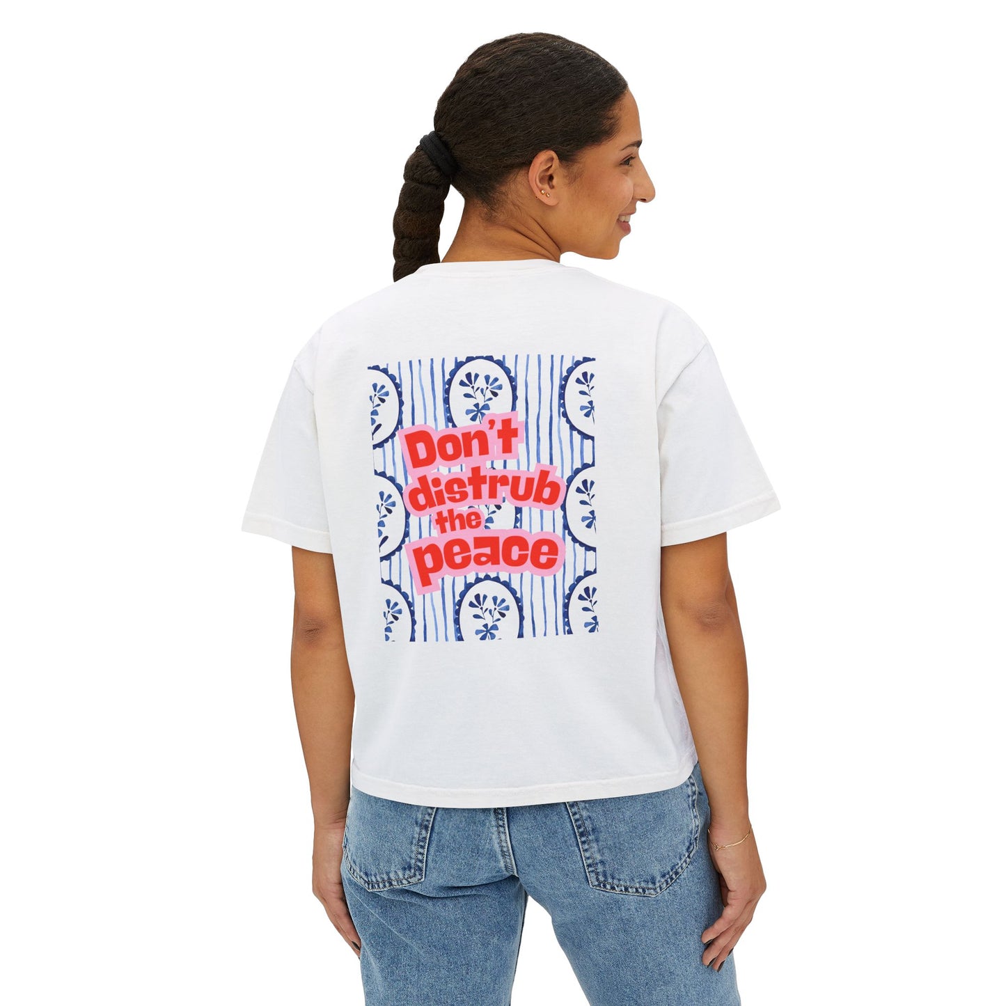 Don’t disturb the peace boxy tee | red white and blue |