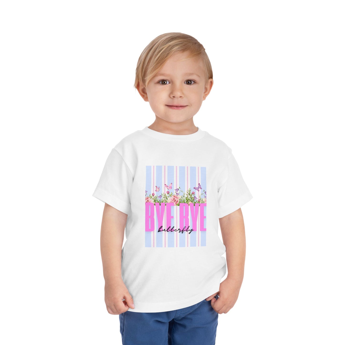 Toddler Tee — "Bye Bye" Floral Stripes Kids Shirt