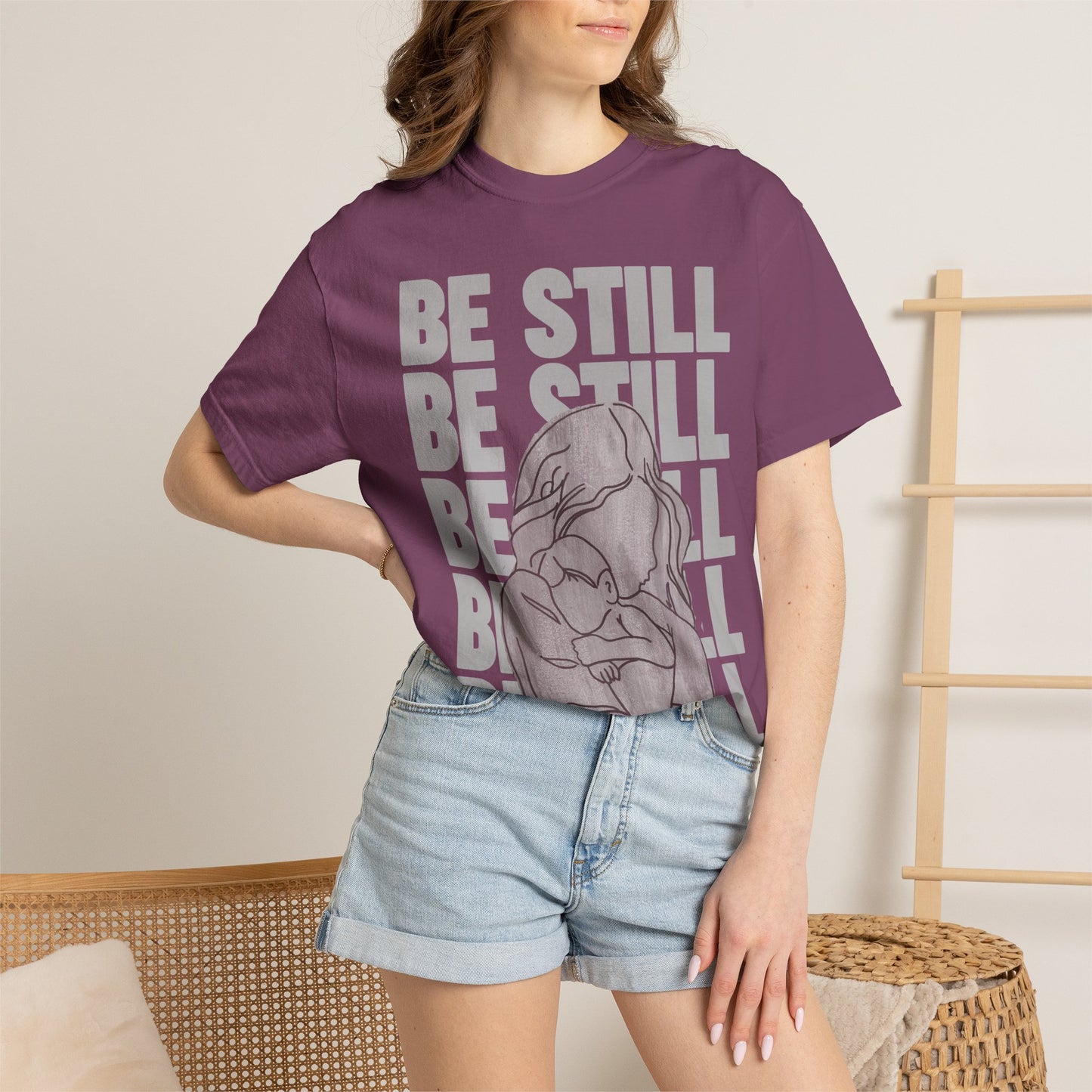 Be Still in Motherhood T-Shirt — Balancer of Chores + Cuddles, Messes + Magic