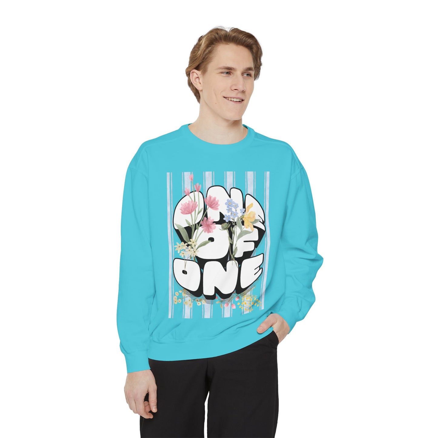 Love One Floral Sweatshirt — Retro Stripe Heart Graphic Crewneck