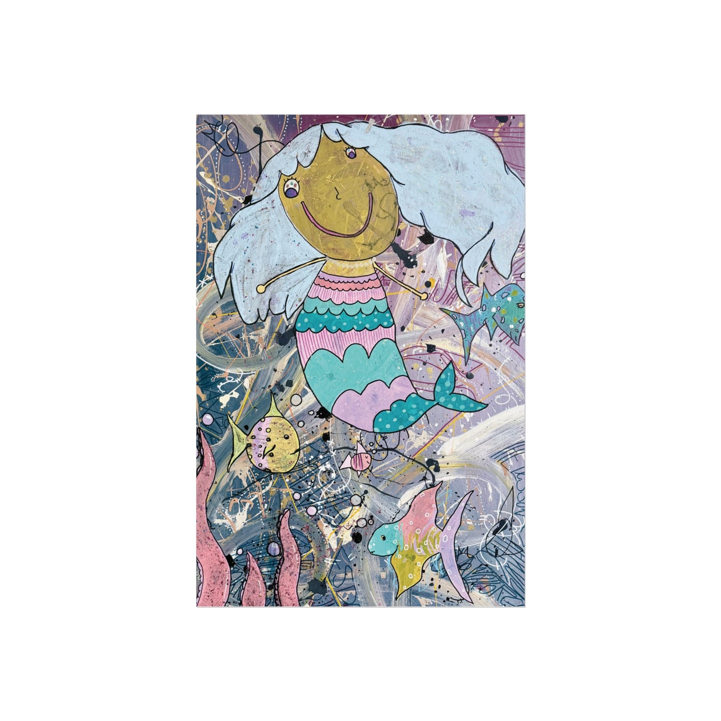 Mermaid Joy Fine Art Poster — Whimsical Underwater Kids Wall Art