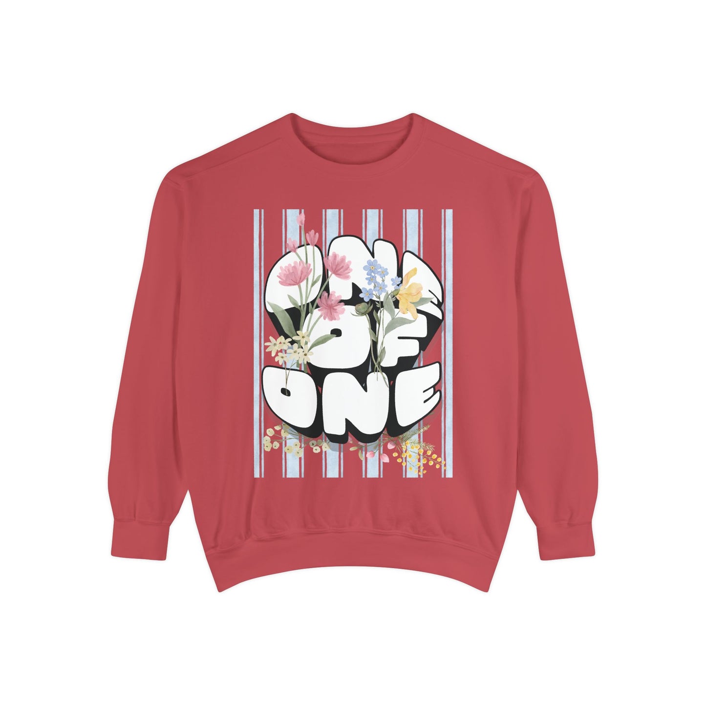Love One Floral Sweatshirt — Retro Stripe Heart Graphic Crewneck