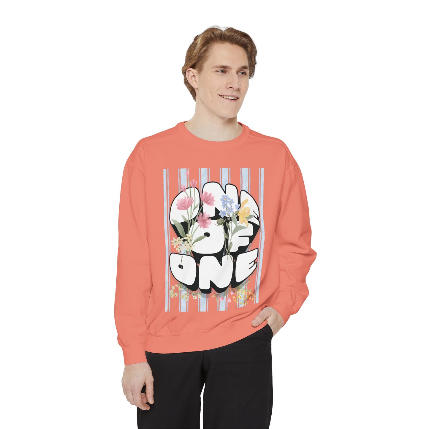 Love One Floral Sweatshirt — Retro Stripe Heart Graphic Crewneck