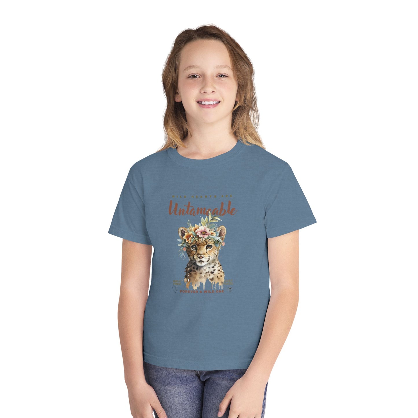 Youth Untameable Tee | Wild Cat with Flowers Tee | Forever a Wild One Tee