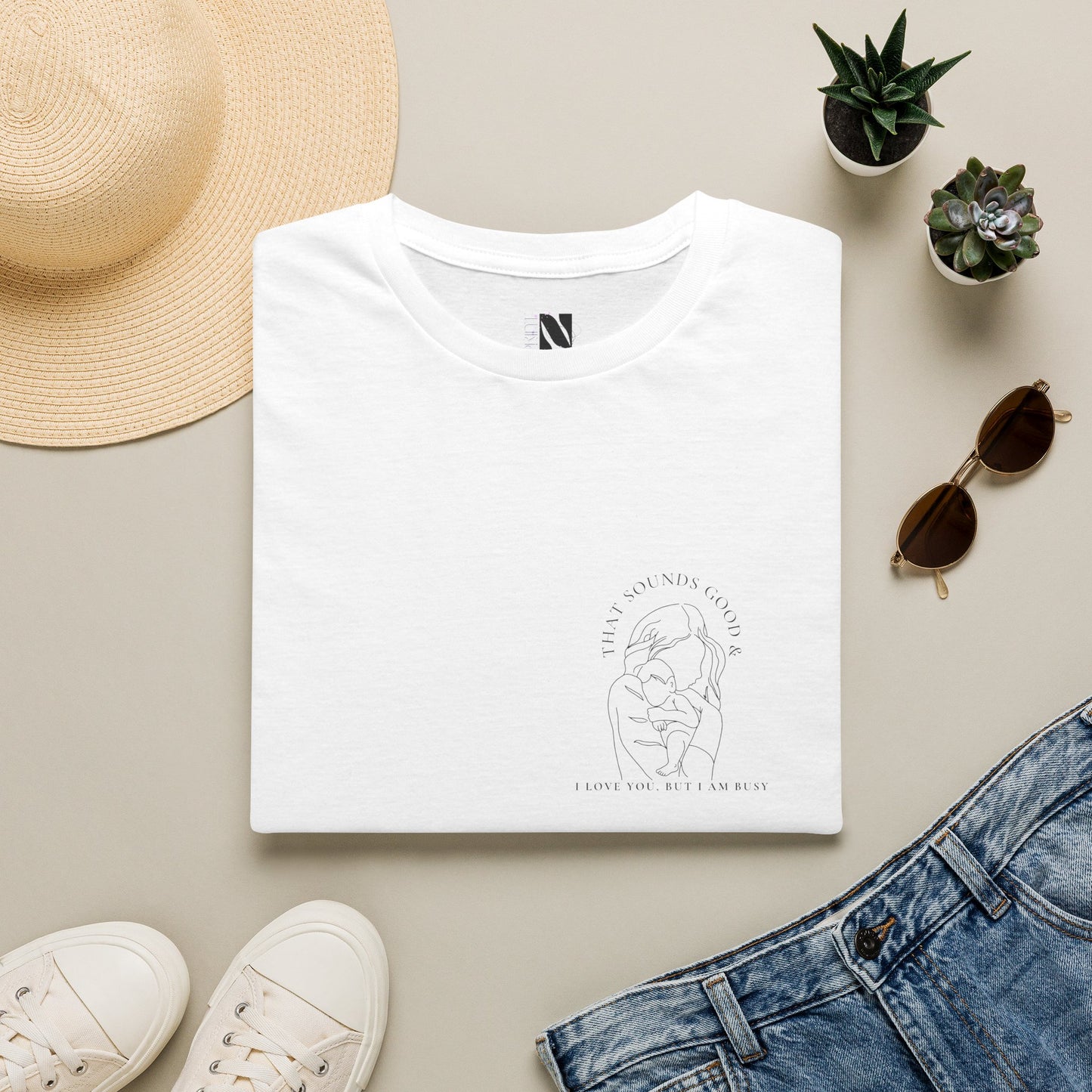 Motherhood Line Art Tee — Minimal Funny Mom Day-to-Day Shirt