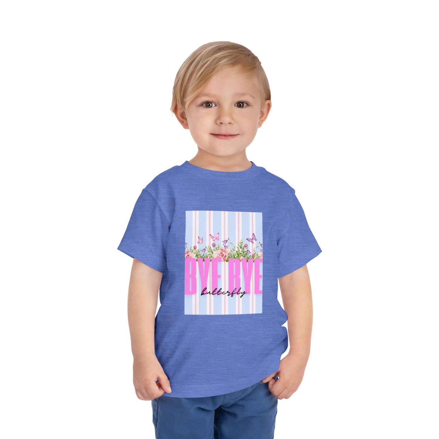 Toddler Tee — "Bye Bye" Floral Stripes Kids Shirt
