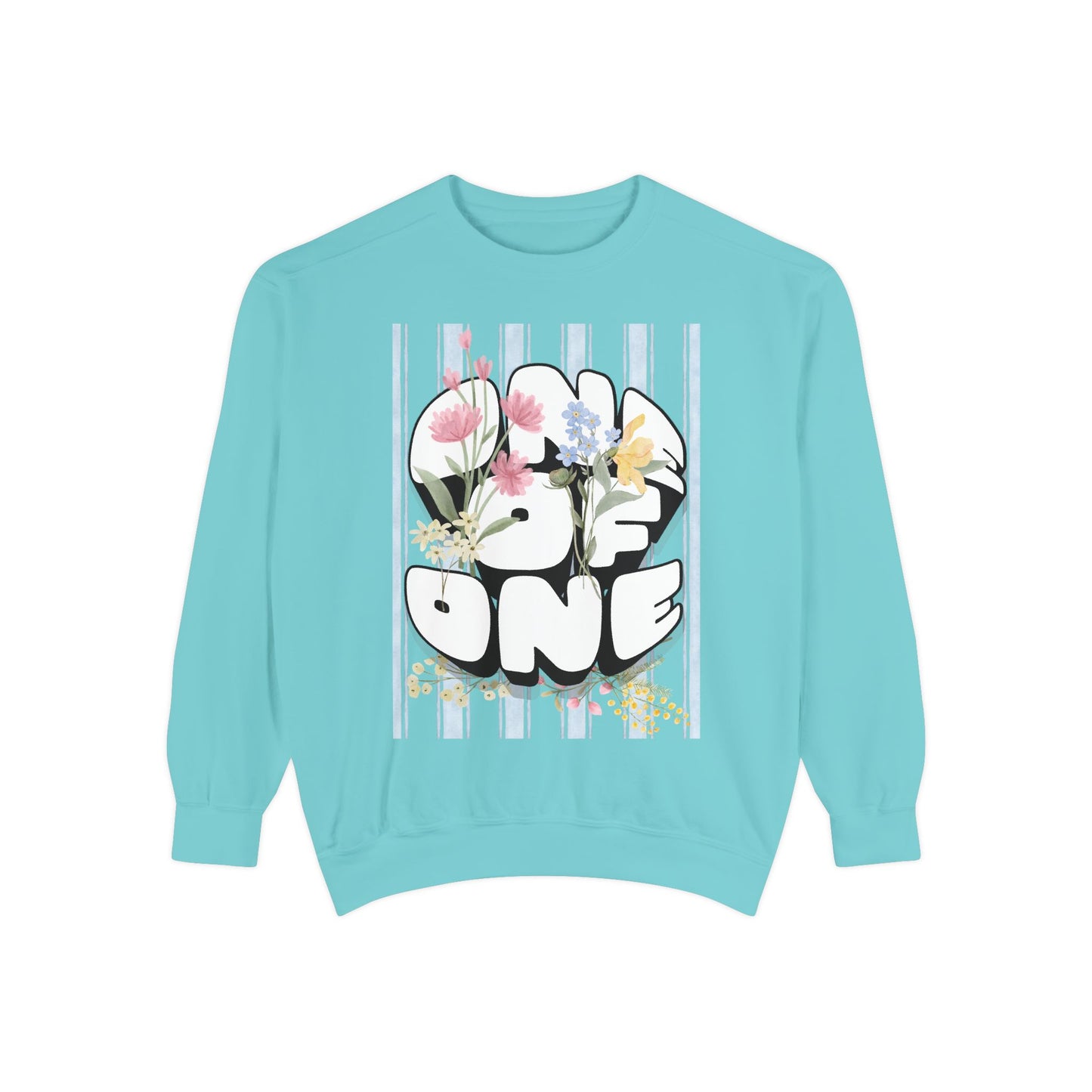 Love One Floral Sweatshirt — Retro Stripe Heart Graphic Crewneck