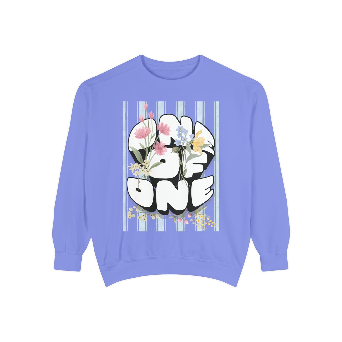 Love One Floral Sweatshirt — Retro Stripe Heart Graphic Crewneck