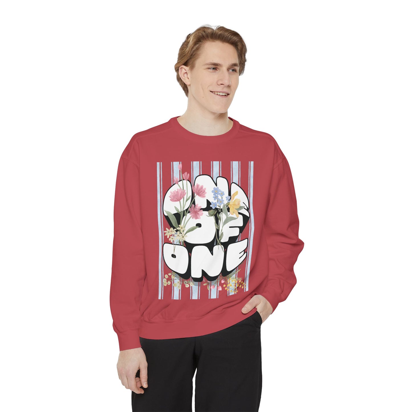 Love One Floral Sweatshirt — Retro Stripe Heart Graphic Crewneck