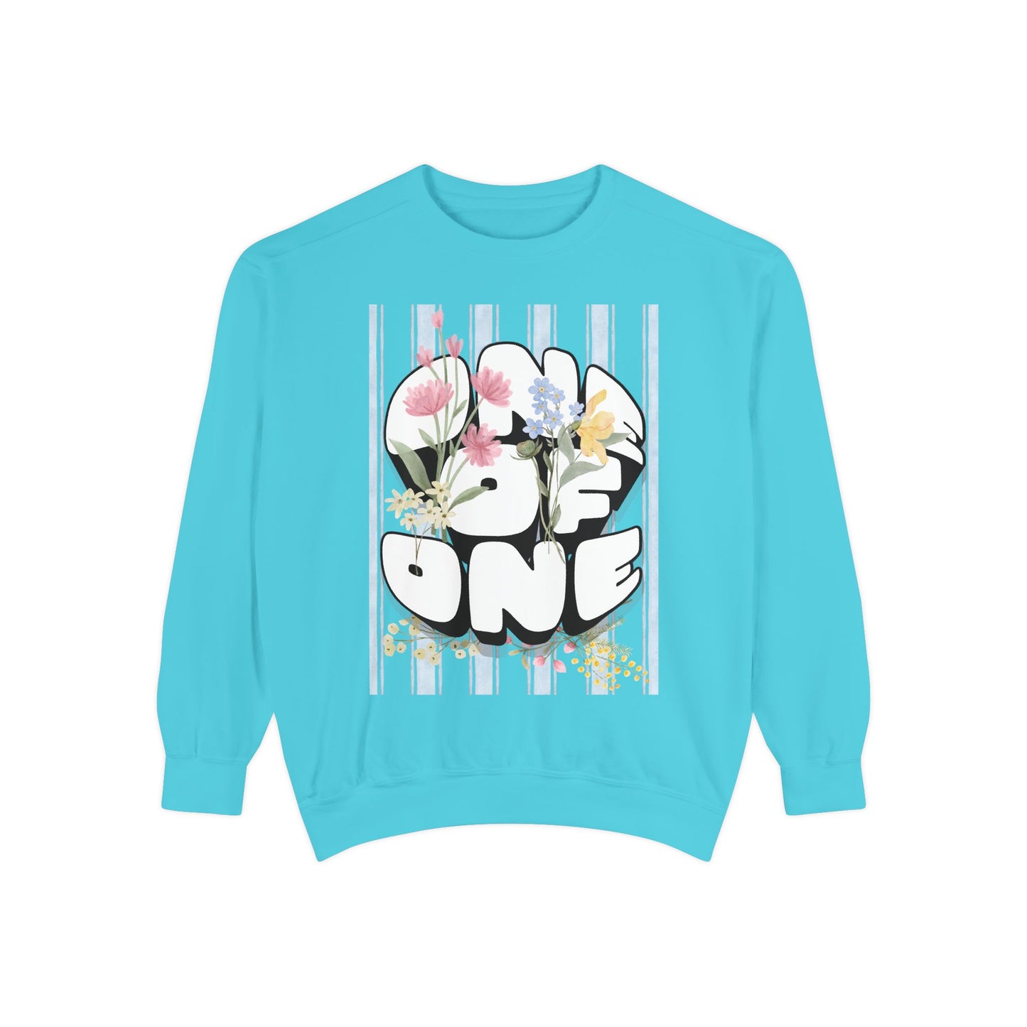 Love One Floral Sweatshirt — Retro Stripe Heart Graphic Crewneck