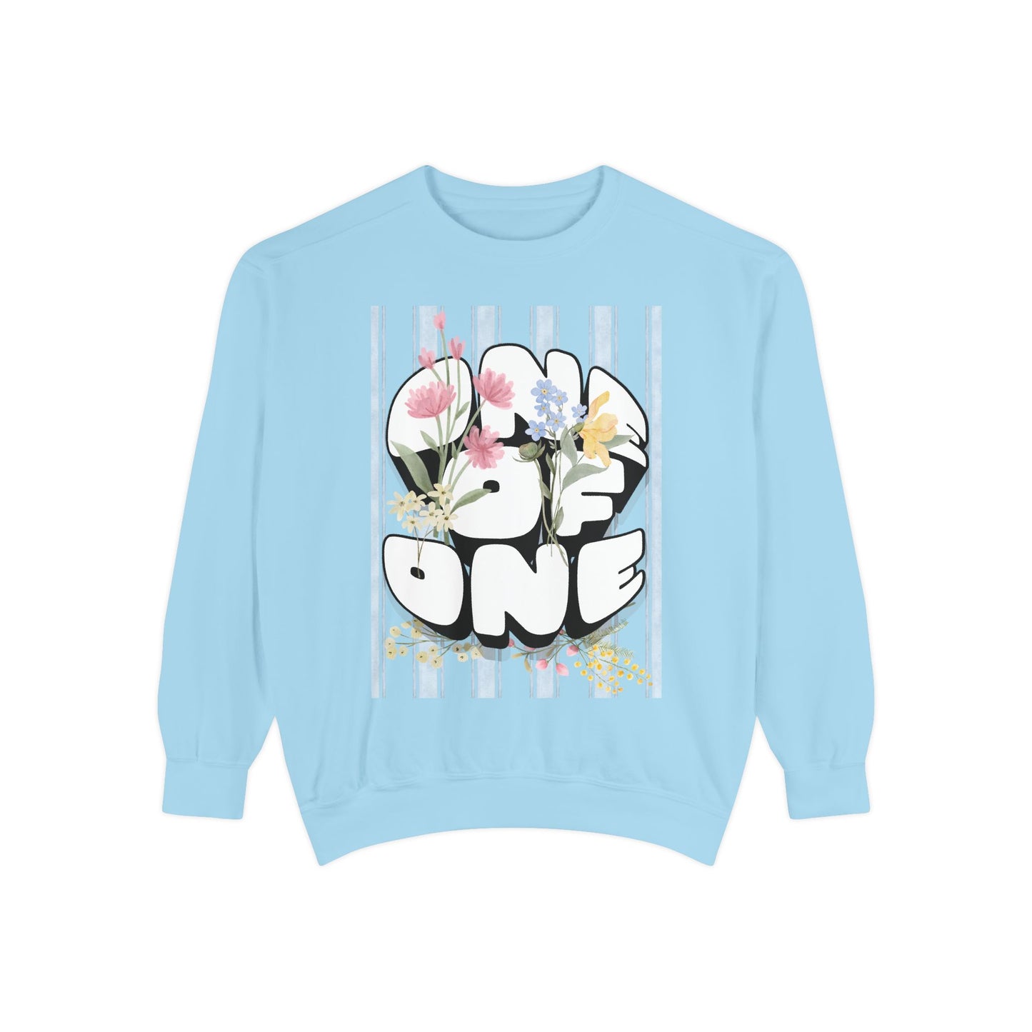 Love One Floral Sweatshirt — Retro Stripe Heart Graphic Crewneck