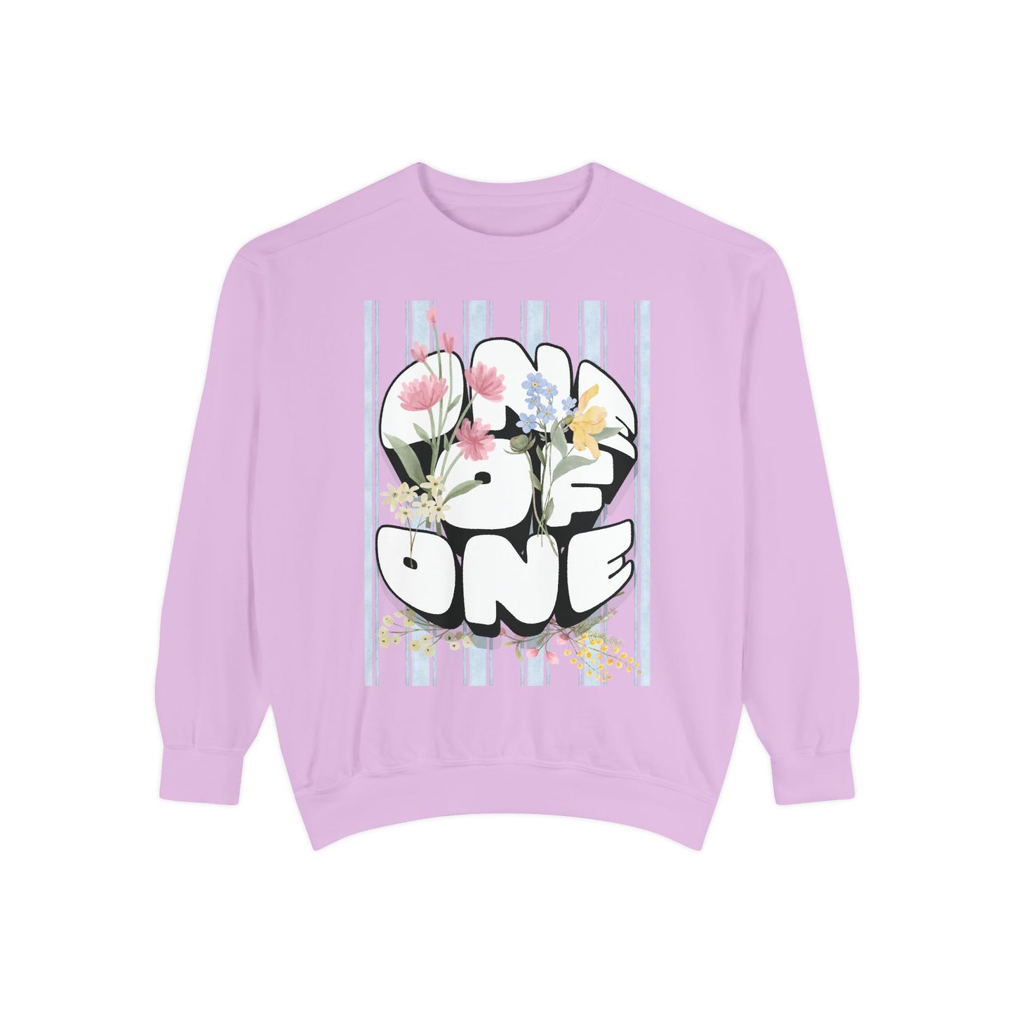 Love One Floral Sweatshirt — Retro Stripe Heart Graphic Crewneck