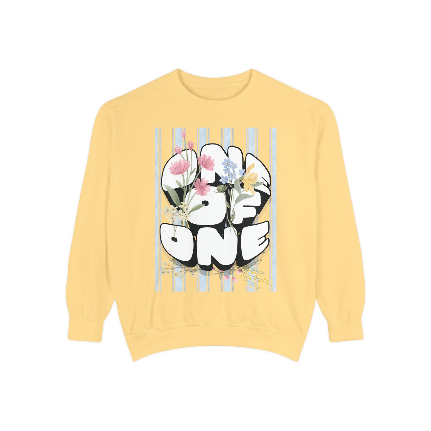 Love One Floral Sweatshirt — Retro Stripe Heart Graphic Crewneck