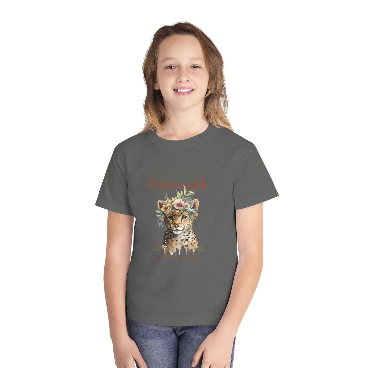 Youth Untameable Tee | Wild Cat with Flowers Tee | Forever a Wild One Tee