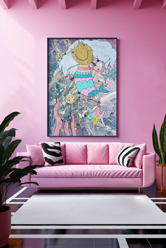 Mermaid Joy Fine Art Poster — Whimsical Underwater Kids Wall Art