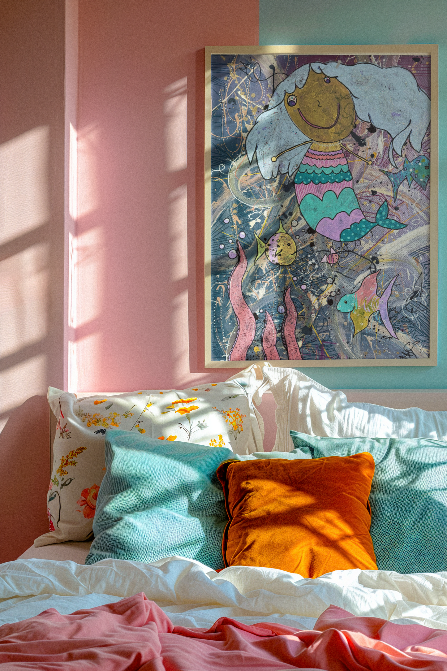 Mermaid Joy Fine Art Poster — Whimsical Underwater Kids Wall Art