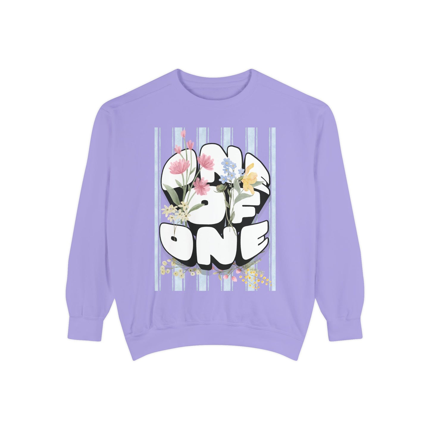 Love One Floral Sweatshirt — Retro Stripe Heart Graphic Crewneck