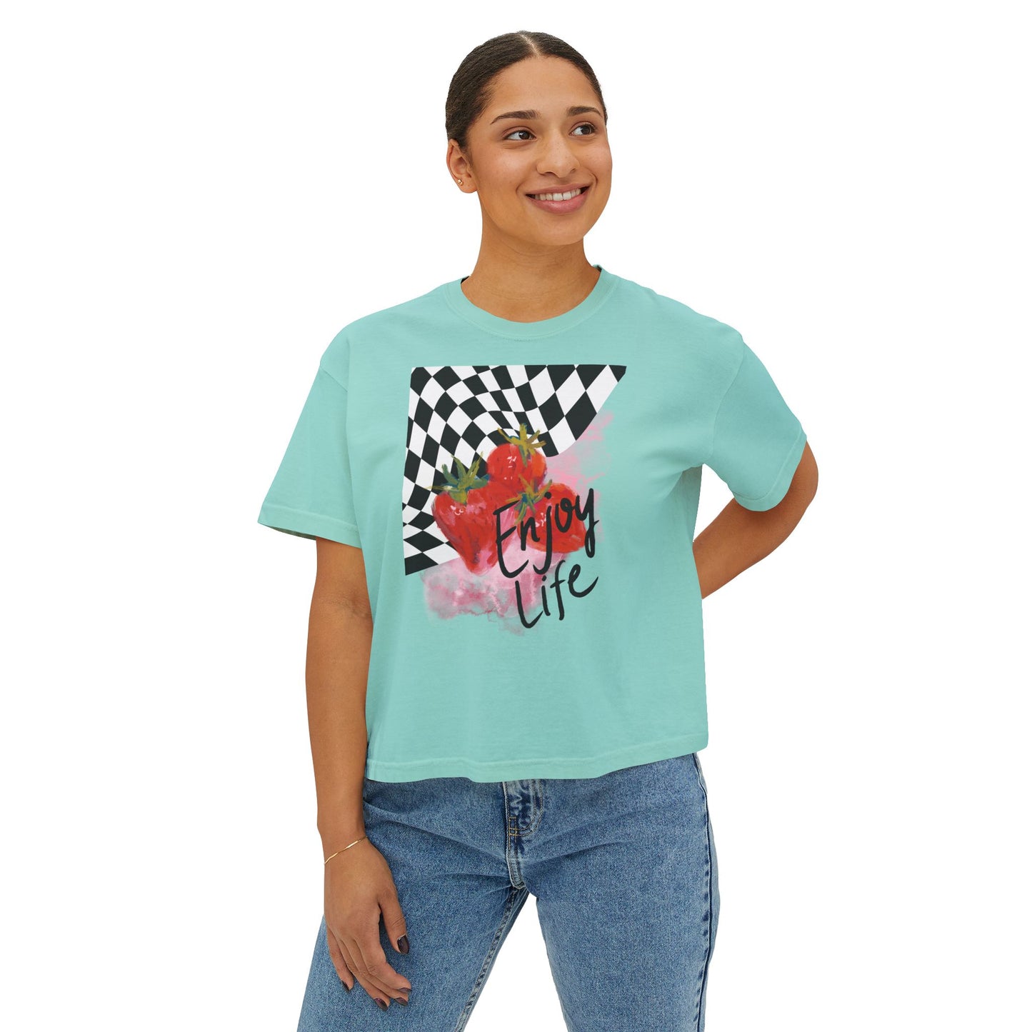 Checkered Enjoy Life Boxy Tee