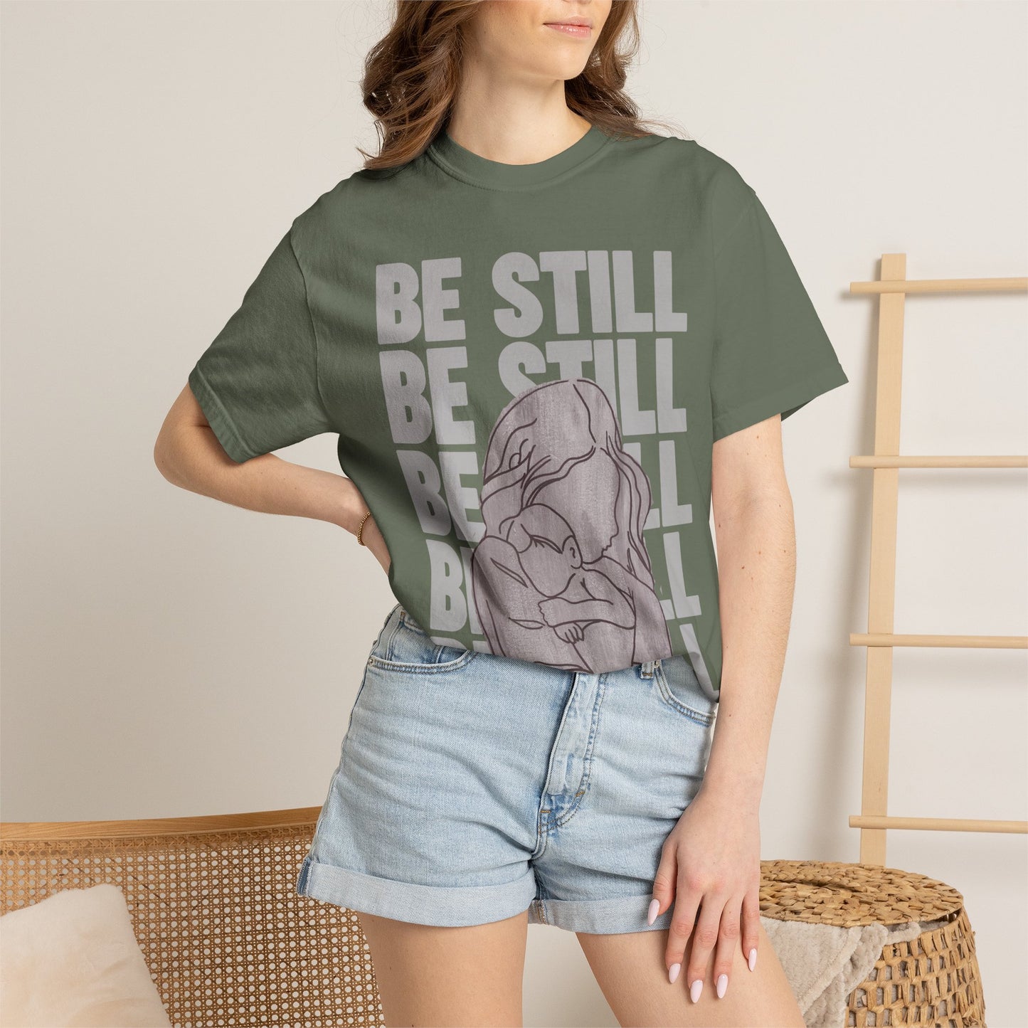 Be Still in Motherhood T-Shirt — Balancer of Chores + Cuddles, Messes + Magic
