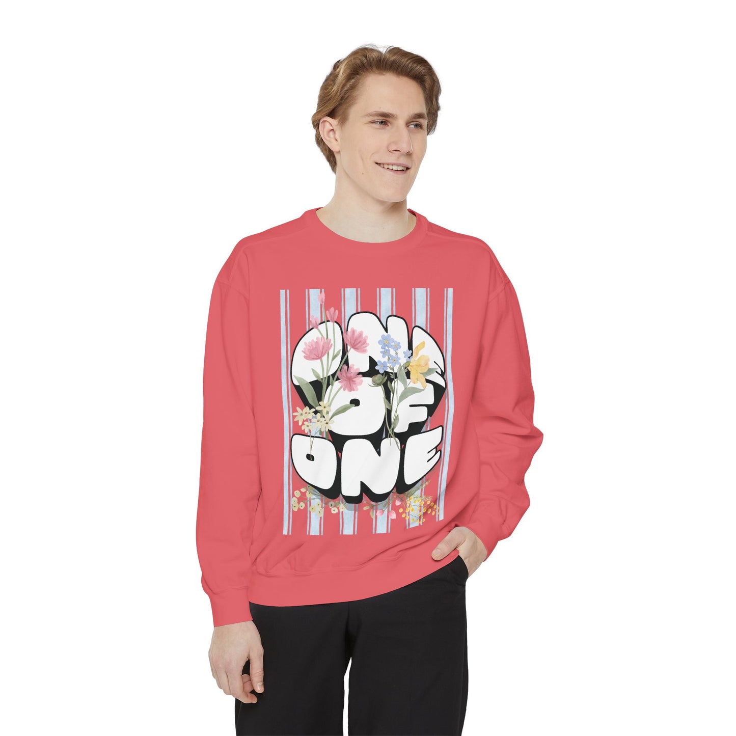 Love One Floral Sweatshirt — Retro Stripe Heart Graphic Crewneck