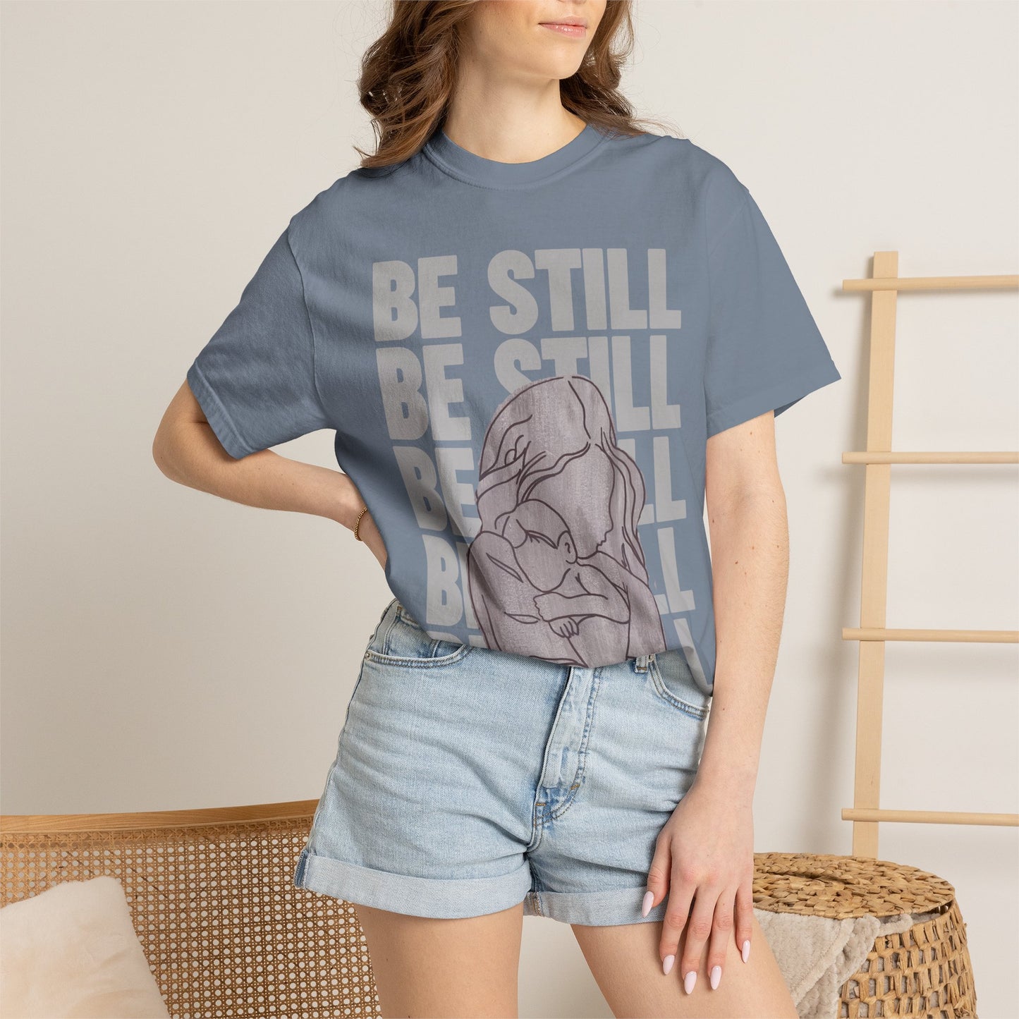 Be Still in Motherhood T-Shirt — Balancer of Chores + Cuddles, Messes + Magic