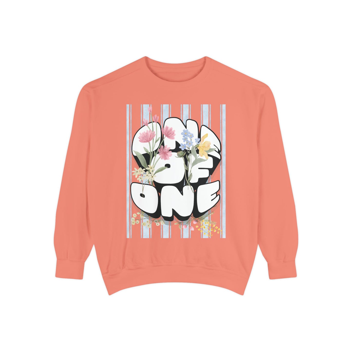 Love One Floral Sweatshirt — Retro Stripe Heart Graphic Crewneck