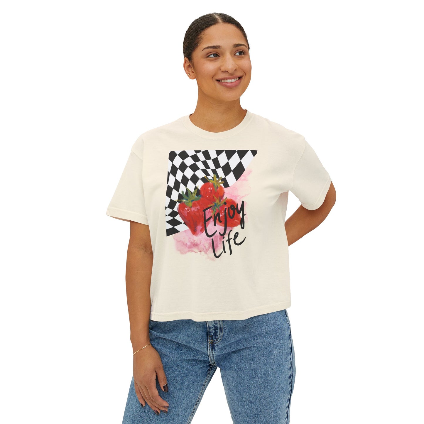 Checkered Enjoy Life Boxy Tee