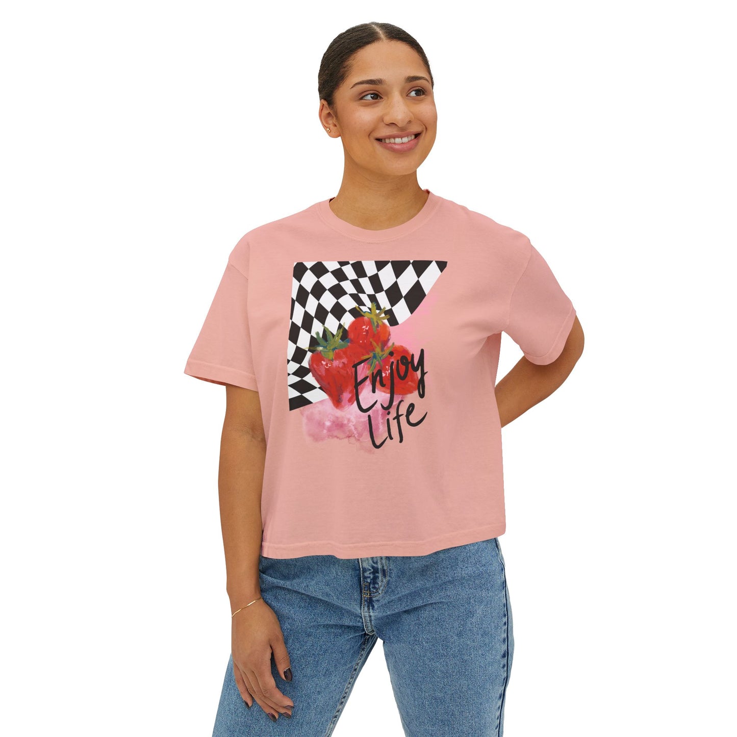 Checkered Enjoy Life Boxy Tee