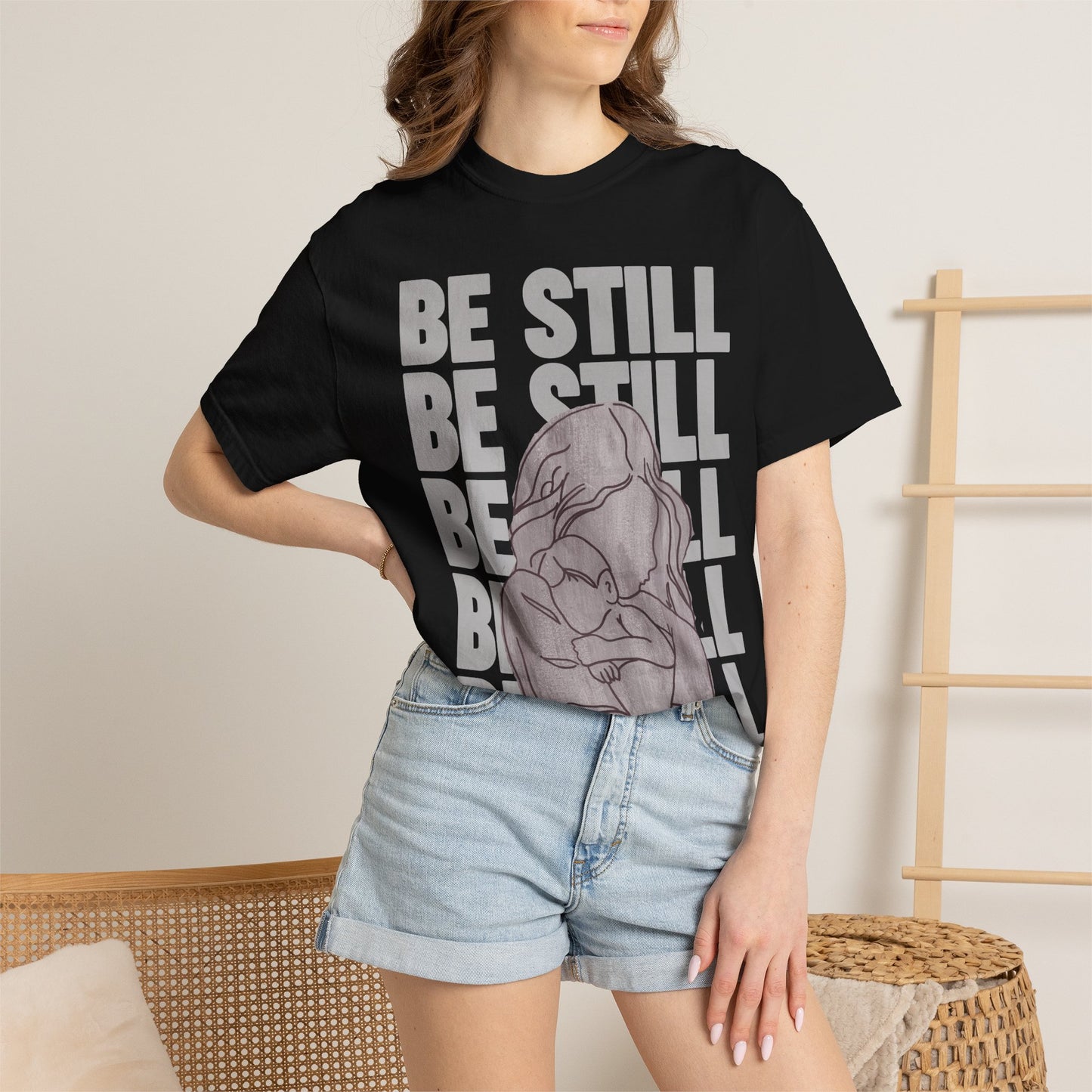 Be Still in Motherhood T-Shirt — Balancer of Chores + Cuddles, Messes + Magic