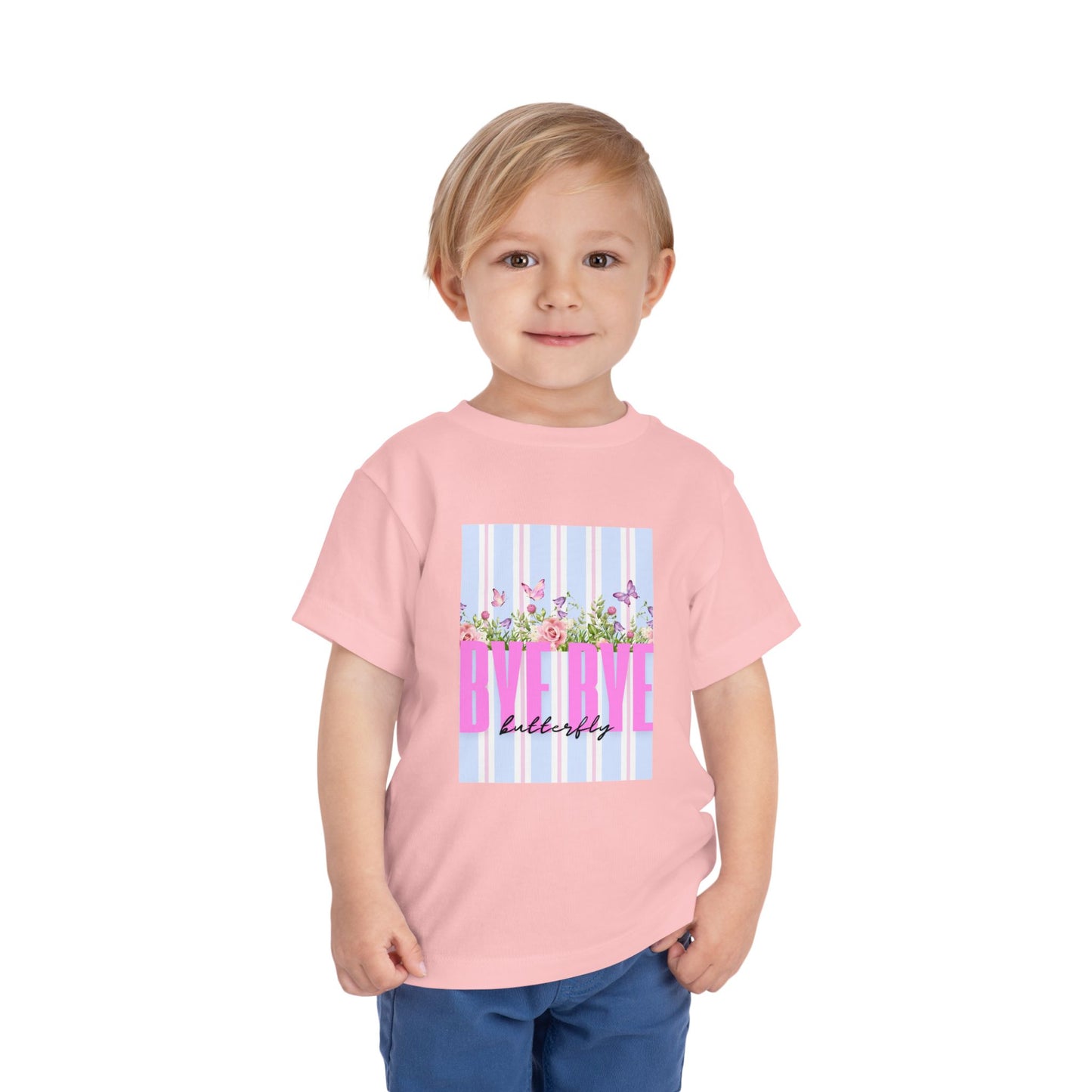 Toddler Tee — "Bye Bye" Floral Stripes Kids Shirt