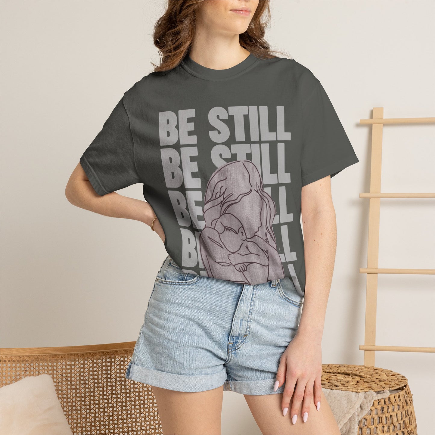 Be Still in Motherhood T-Shirt — Balancer of Chores + Cuddles, Messes + Magic