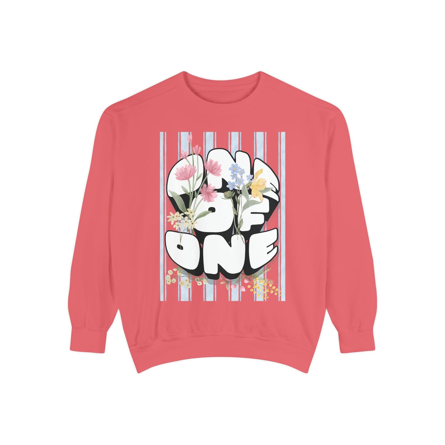 Love One Floral Sweatshirt — Retro Stripe Heart Graphic Crewneck