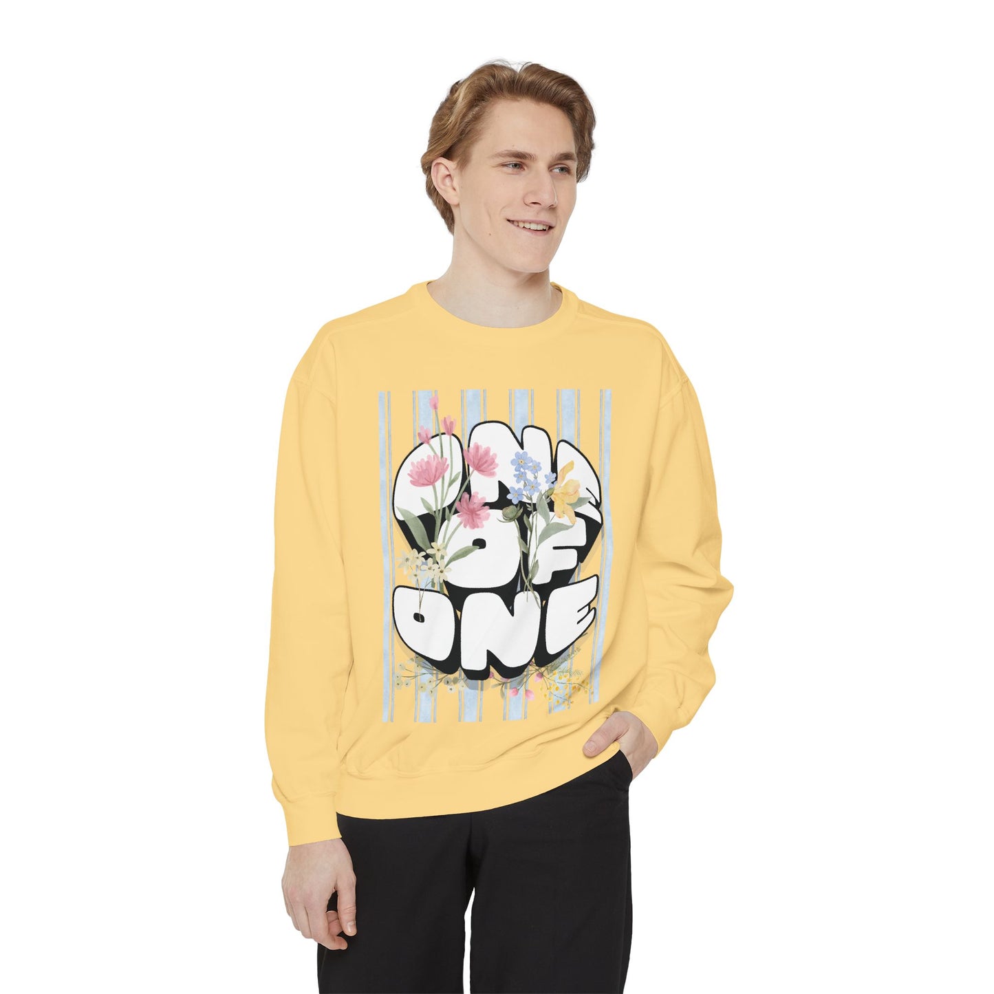 Love One Floral Sweatshirt — Retro Stripe Heart Graphic Crewneck