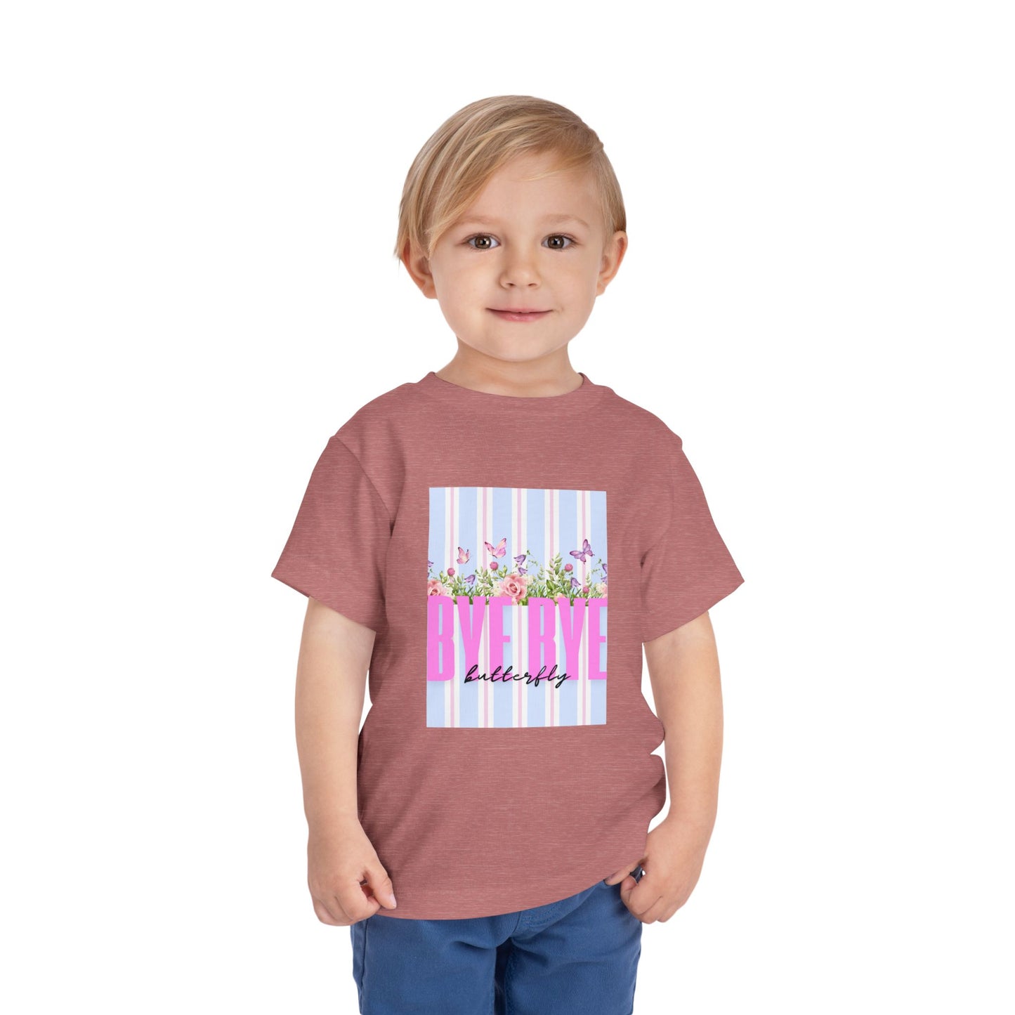 Toddler Tee — "Bye Bye" Floral Stripes Kids Shirt