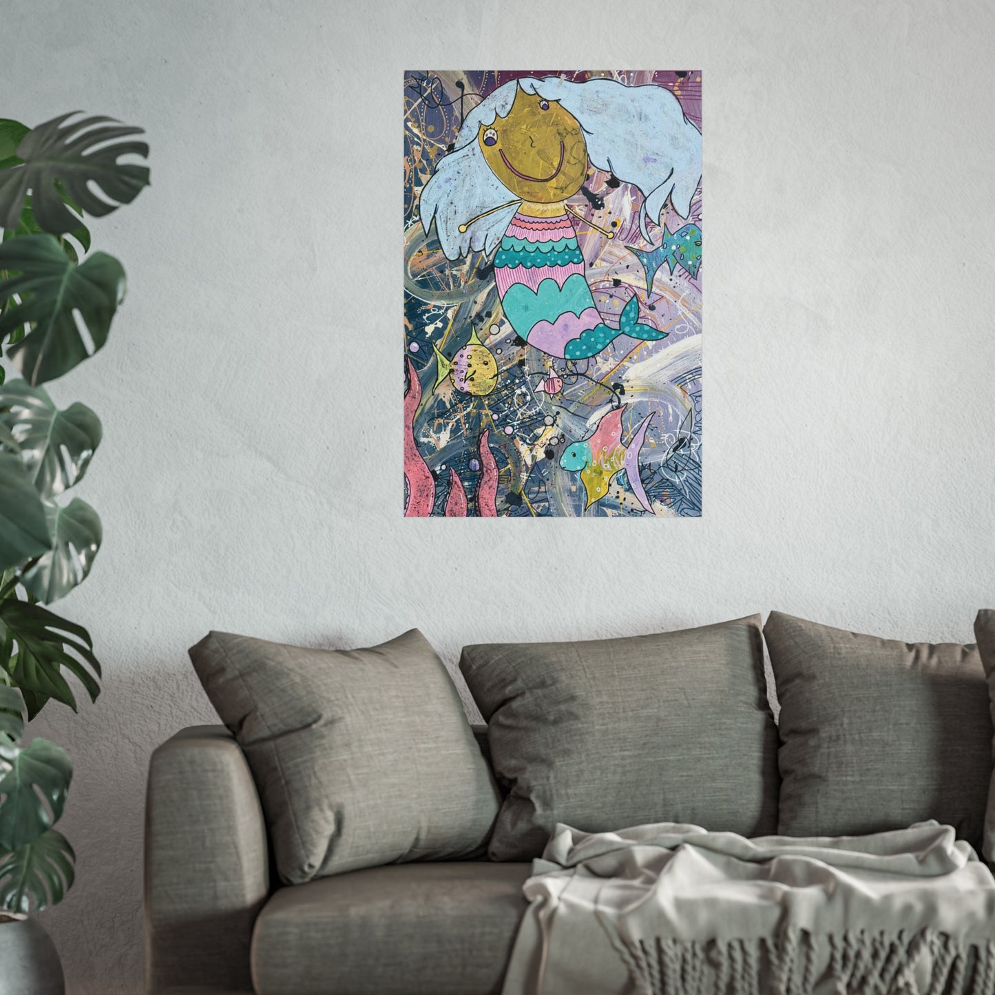 Mermaid Joy Fine Art Poster — Whimsical Underwater Kids Wall Art