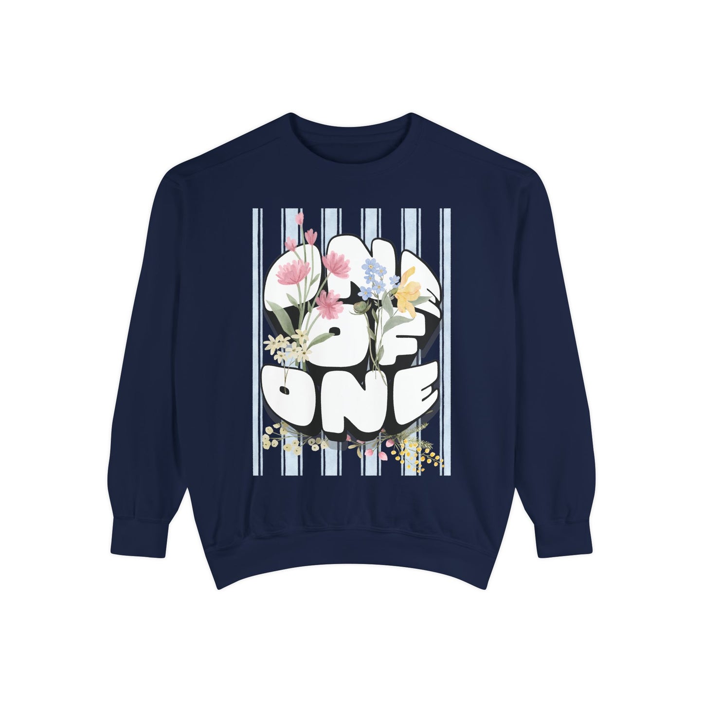 Love One Floral Sweatshirt — Retro Stripe Heart Graphic Crewneck