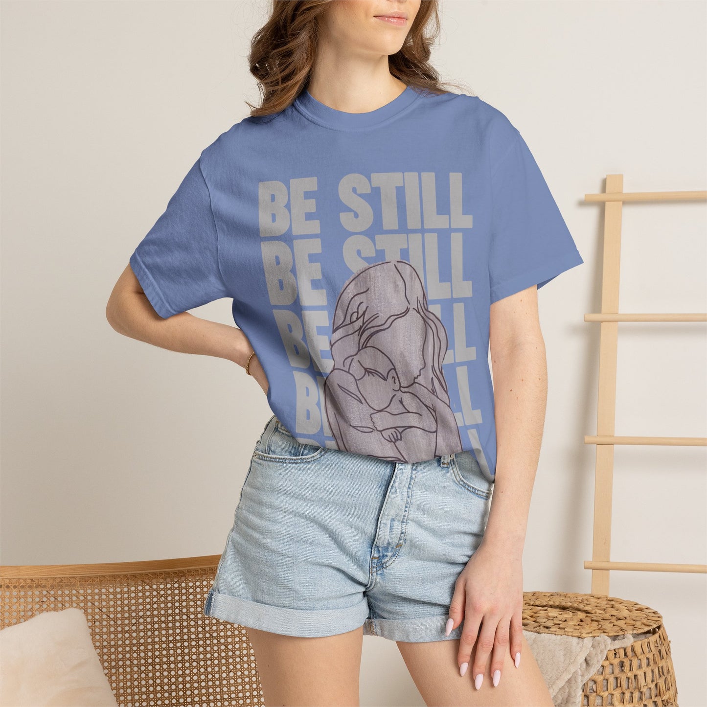 Be Still in Motherhood T-Shirt — Balancer of Chores + Cuddles, Messes + Magic