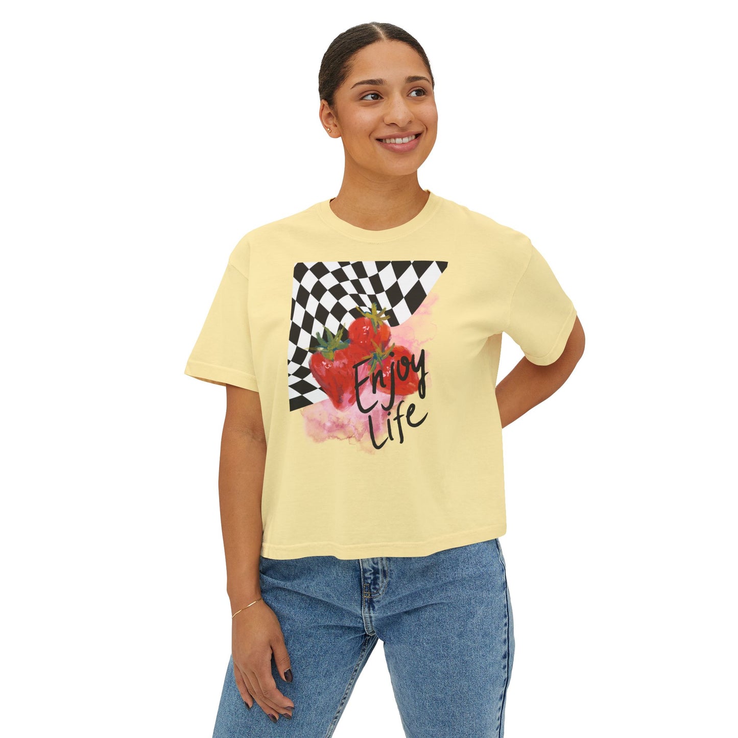 Checkered Enjoy Life Boxy Tee