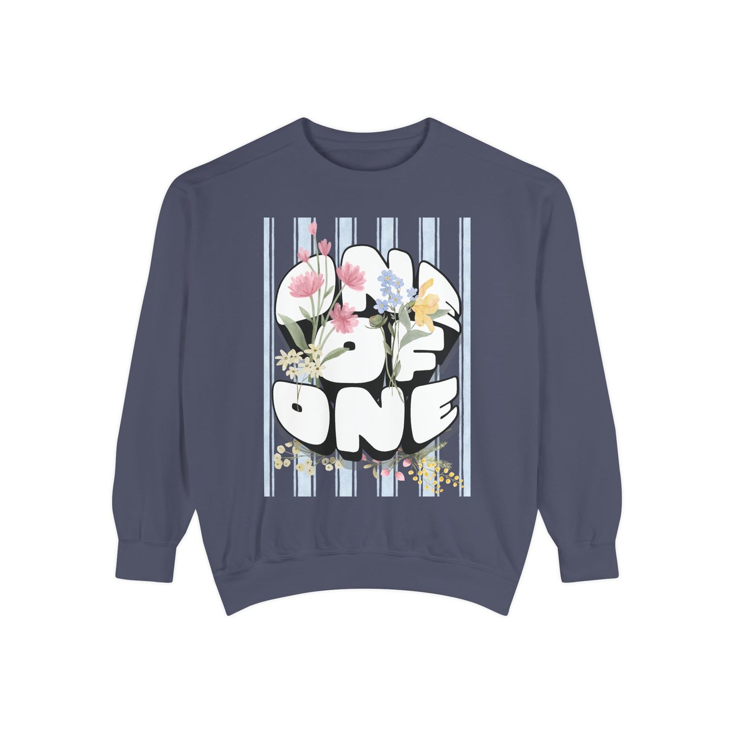 Love One Floral Sweatshirt — Retro Stripe Heart Graphic Crewneck