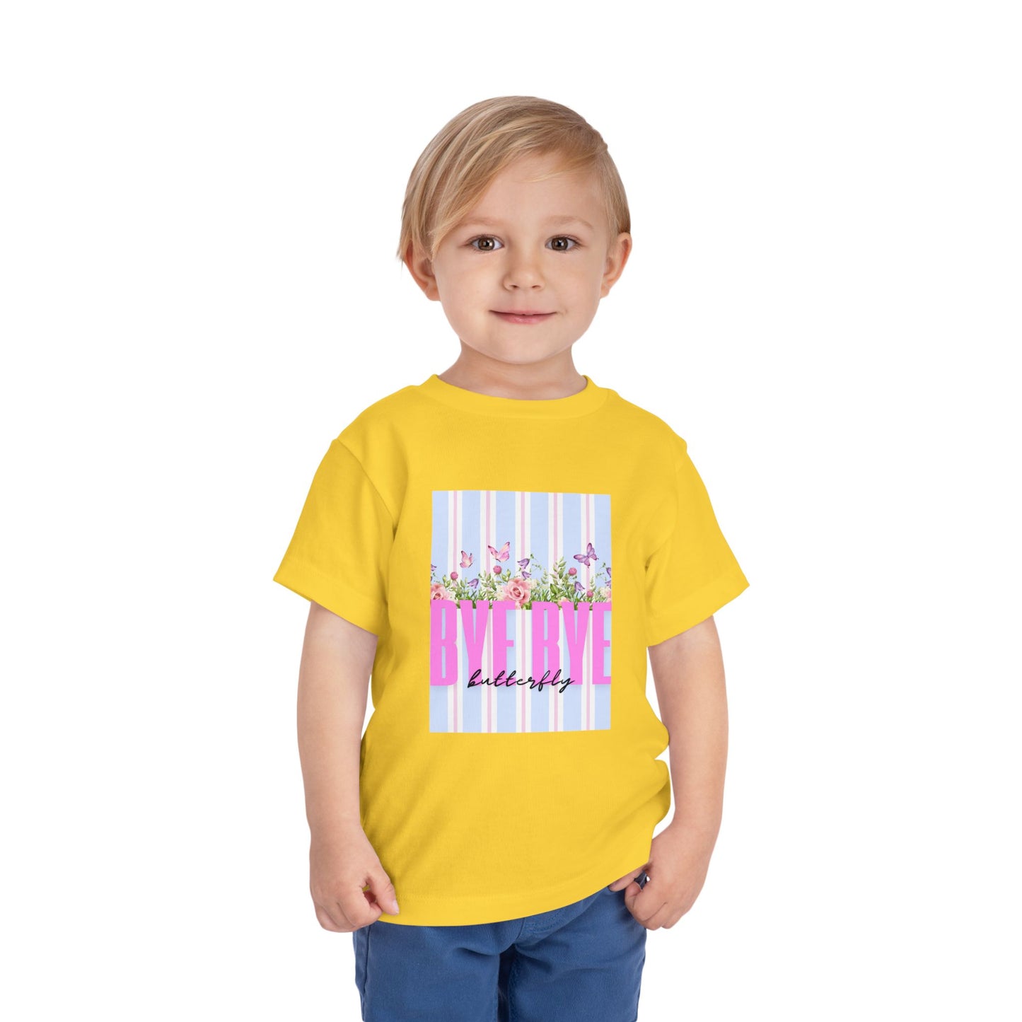 Toddler Tee — "Bye Bye" Floral Stripes Kids Shirt
