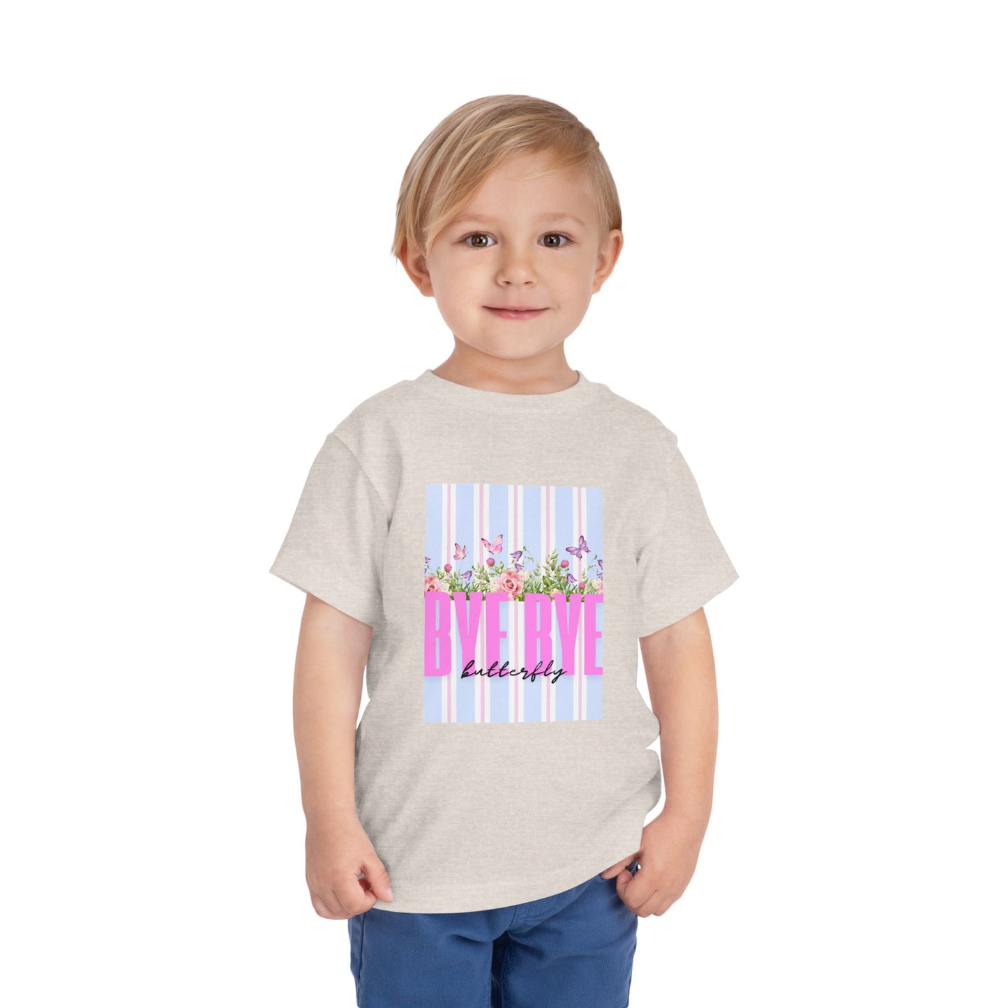Toddler Tee — "Bye Bye" Floral Stripes Kids Shirt