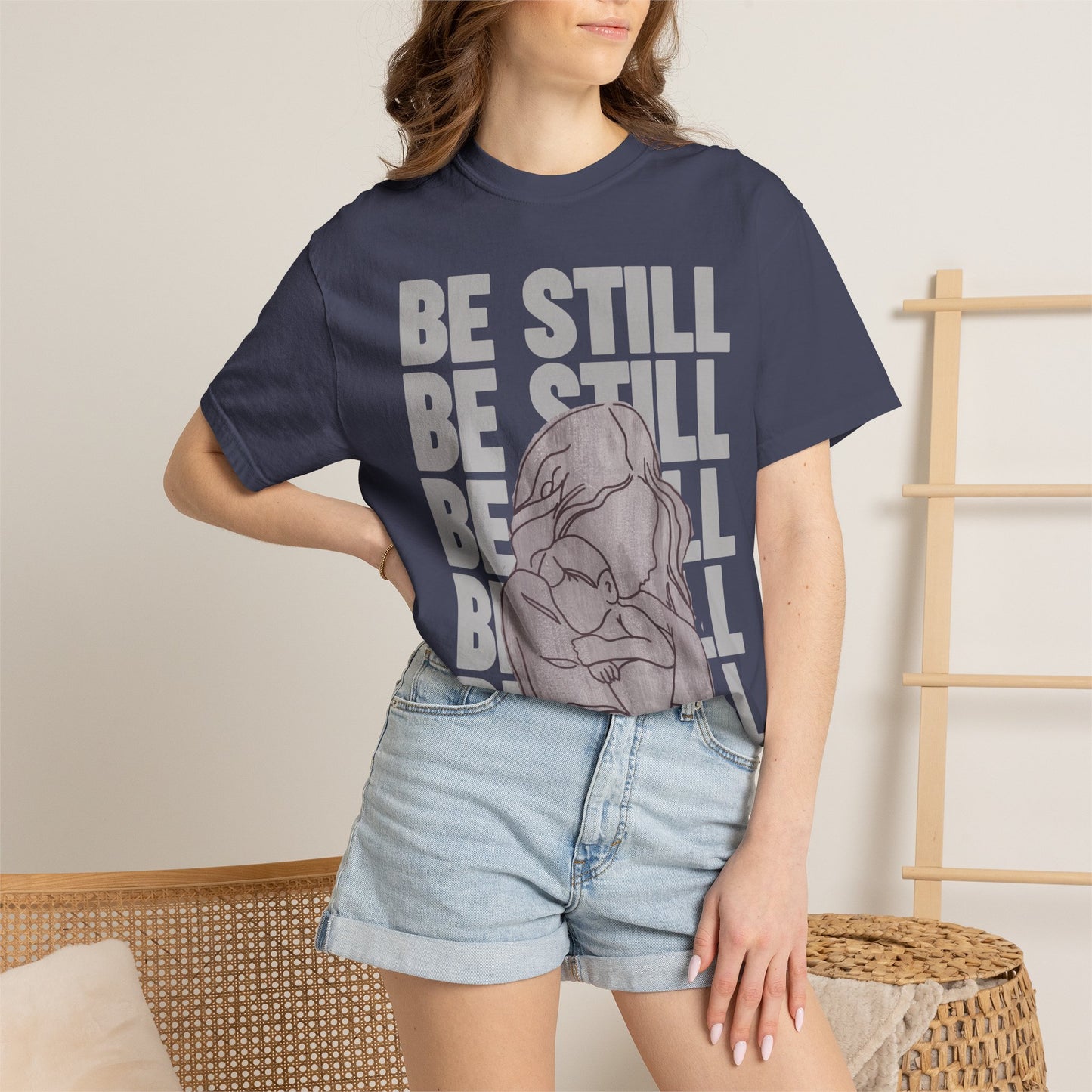 Be Still in Motherhood T-Shirt — Balancer of Chores + Cuddles, Messes + Magic