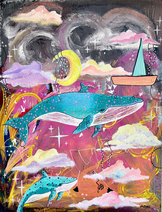 Whales OF The Sky - Original Acrylic Painting